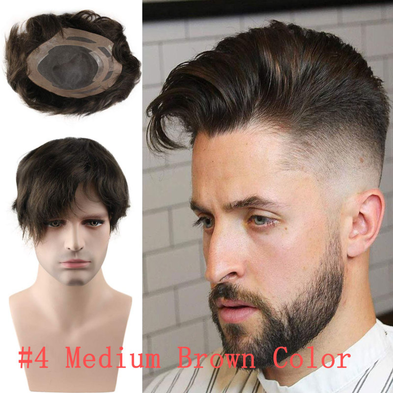 Human Hair Best Mono 8X10 Mono Base with PU Hair Replacement With Soft Skin #7 Color Mono Lace Toupee For Men