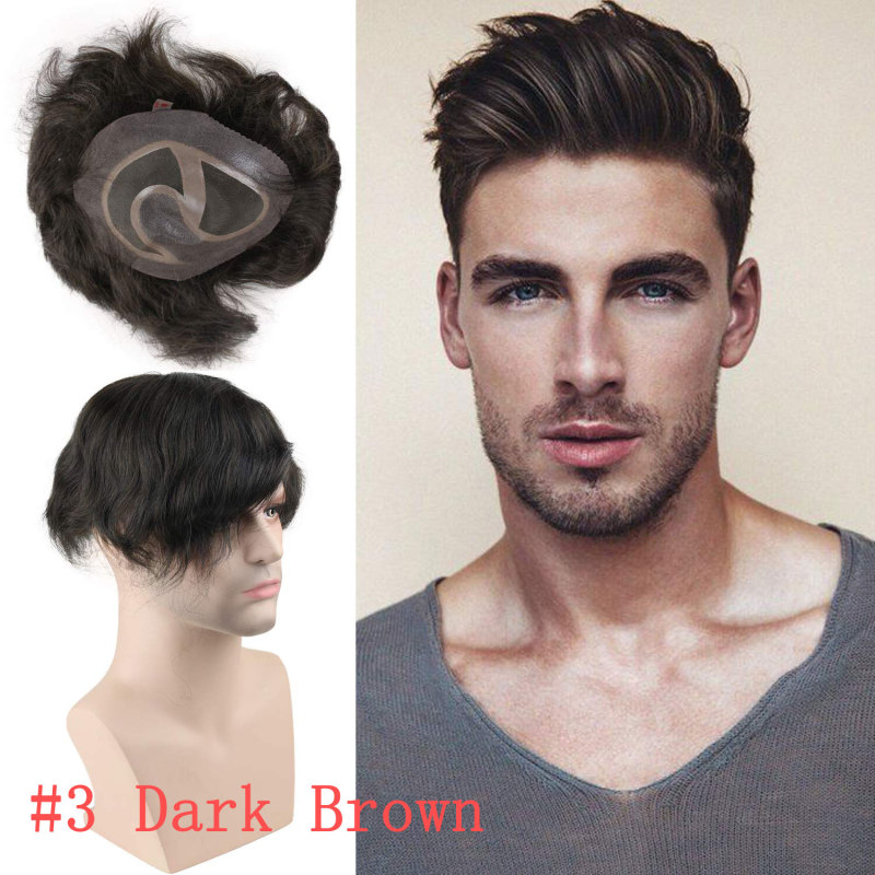 Human Hair Best Mono 8X10 Mono Base with PU Hair Replacement With Soft Skin #7 Color Mono Lace Toupee For Men