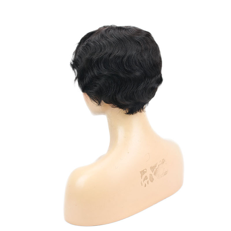 Ocean Wave Short Human Hair Wigs Natural looking Full Machine Made None Lace Replacement Wig for Women