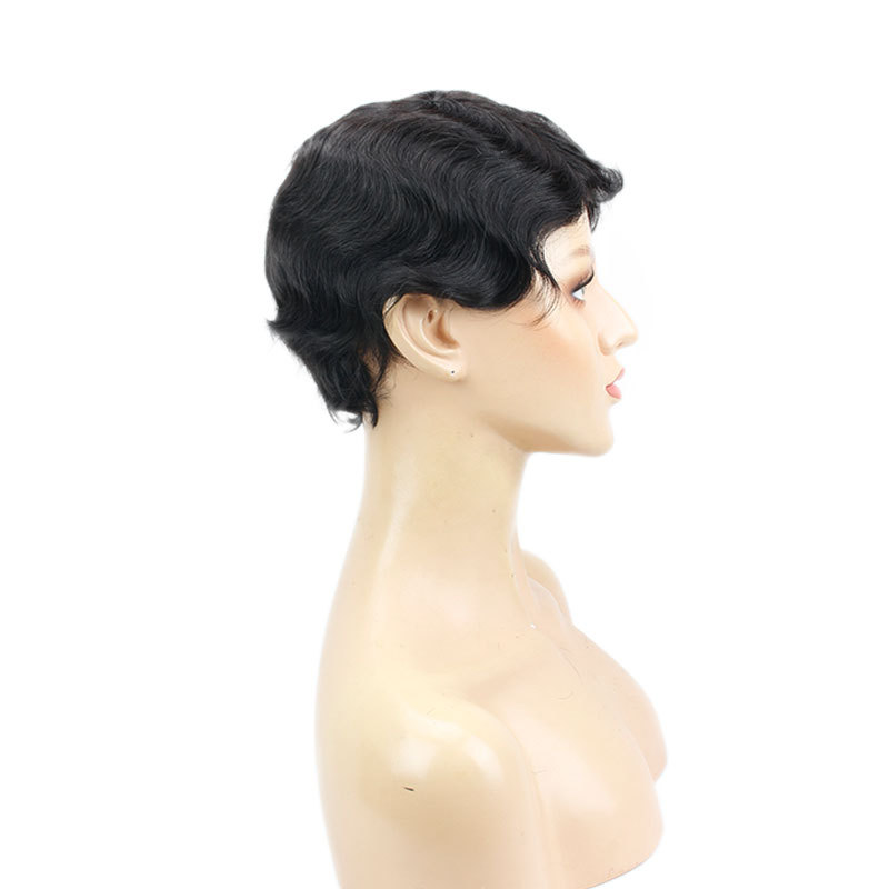 Ocean Wave Short Human Hair Wigs Natural looking Full Machine Made None Lace Replacement Wig for Women