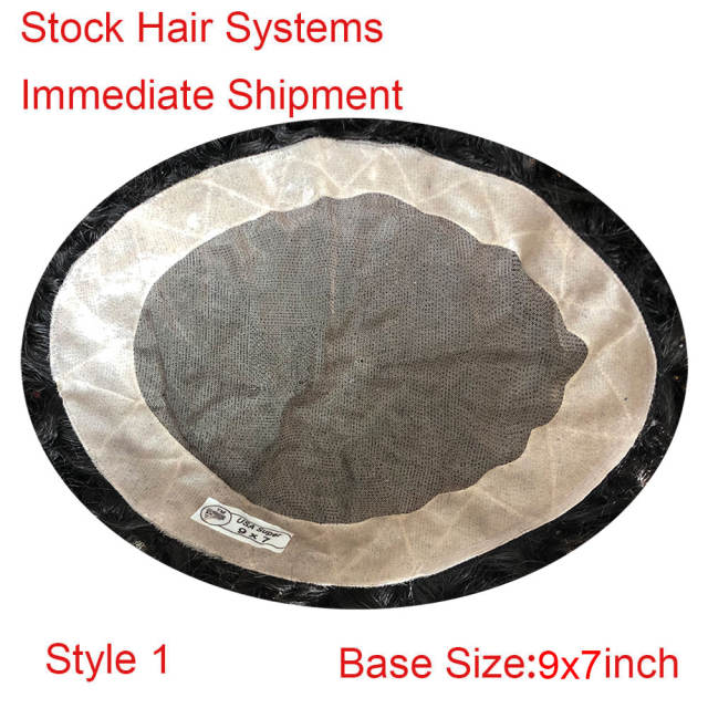 100% Human Hair Curly Natural Black Hair Replacement System Full Lace 9X7 Toupee For Men