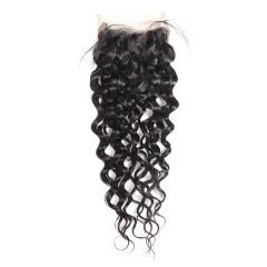 Cambodian Remy 12A Human Hair Water Wave Free Part Lace Closure 4x4 inchs Natural Color