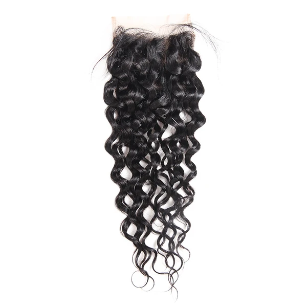 Brazilian Hair Water Wave Free Part Lace Closure 4x4 inchs Natural Color