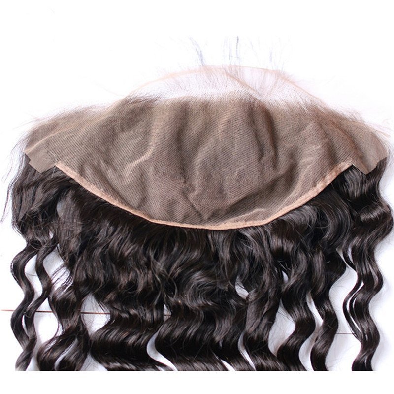 Pre Plucked Lace Frontal Closure 13X6 Human Hair Indian Virgin Hair loose deep wave Natural color density 130% Bleached knots