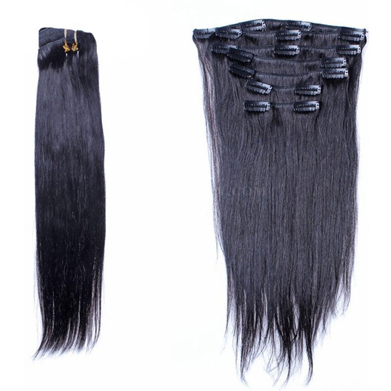 Clip In Human Hair Extensions Silky Straight Indian Remy Hair Natural Color