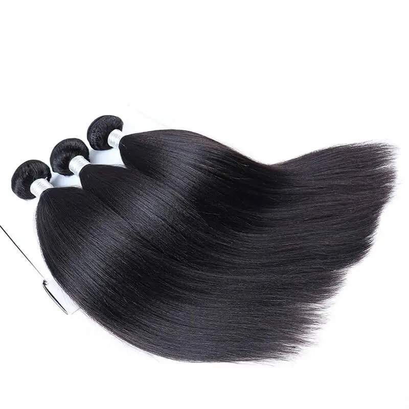 Indian Remy Human Hair Yaki Straight Hair Weave Natural Color 3 Bundles