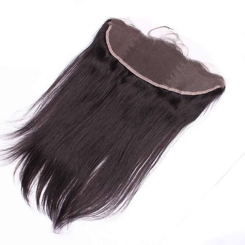 Natural Color Silk Straight Brazilian Human Hair Ear to Ear Lace Frontal Closure 13x4inchs