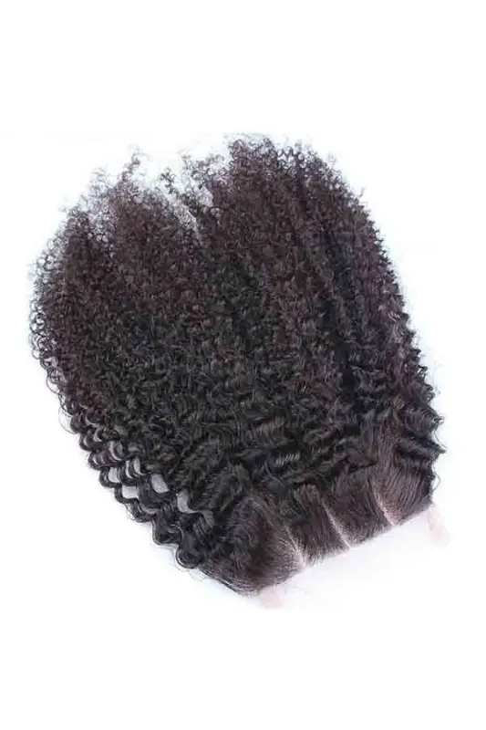 Brazilian Hair Afro Kinky Curly Free Part 4x4 Lace Closure Natural Color