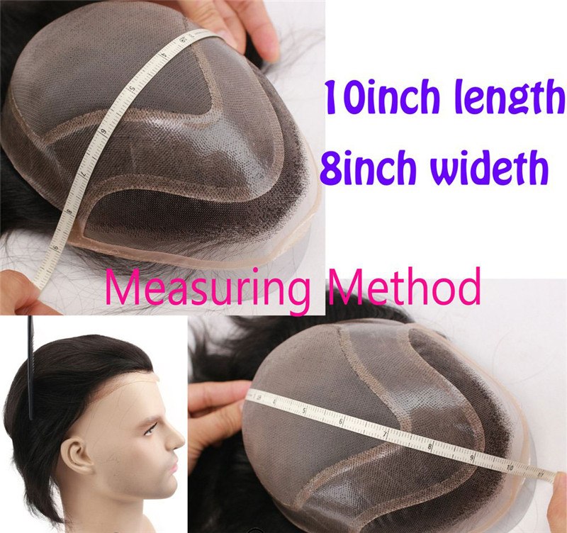 Men Hairpiece Real French Lace European Virgin Human Hair Replacement Toupee for Men Thin Skin 1B# Black Color