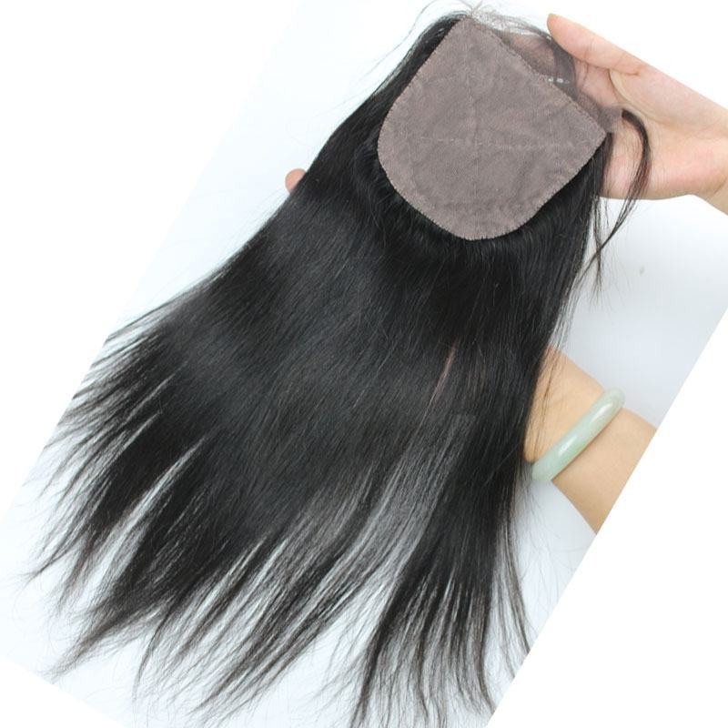 Silk Base Lace Closure Malaysian Virgin Hair 4X4 Natural Straight 3 Part Middle Or Free Part Natural Color