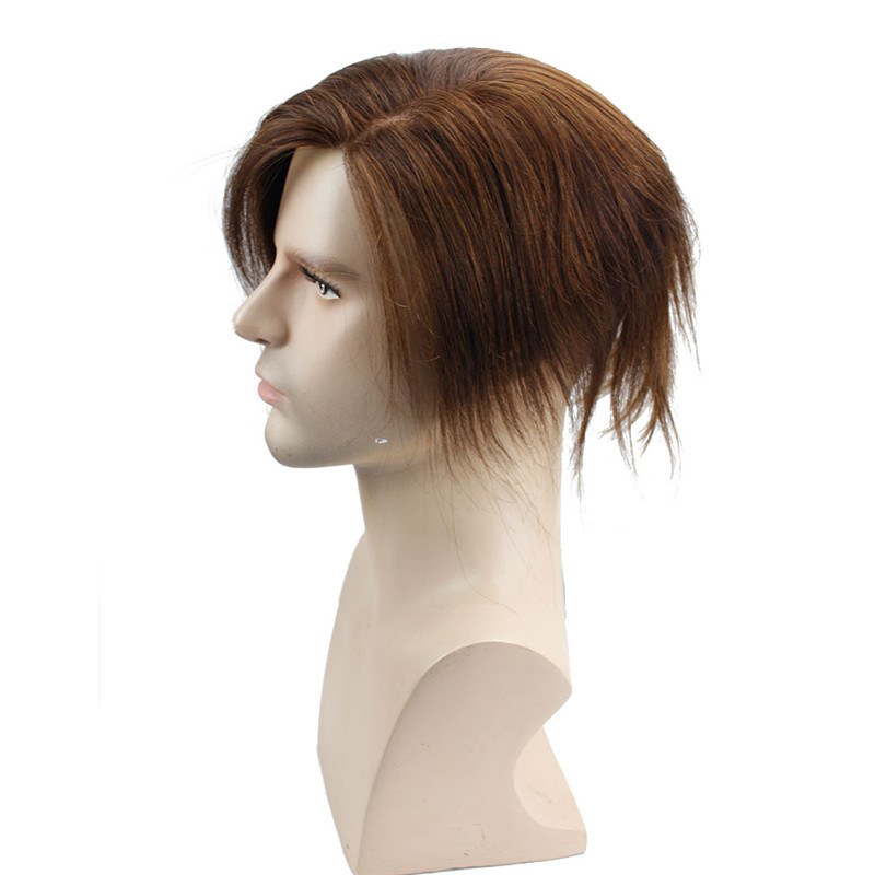 Human Hair Toupee Men's Unit Short Wigs for Men 6x7.5 Inches Lace Front Wig Lace With PU Around Hair Replacement for Men Color Off Light Brown