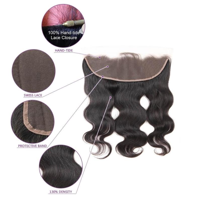 13X4 Body Wave Lace Frontal Closure With Bleached Knots 7A Grade 100% Brazilian Virgin Hair Natural color in stock