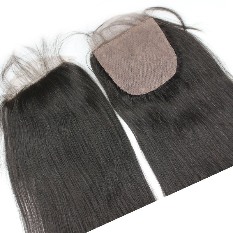 Silk Base Lace Closure Malaysian Virgin Hair 4X4 Natural Straight 3 Part Middle Or Free Part Natural Color