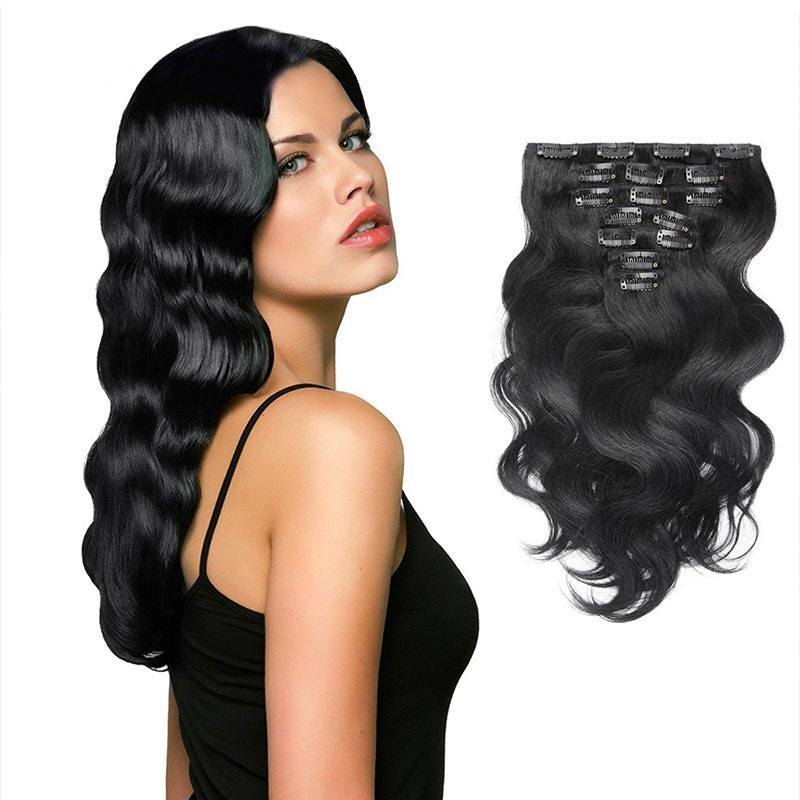 100g Clip In Human Hair Extensions Body Wave Indian Remy Hair Natural Color