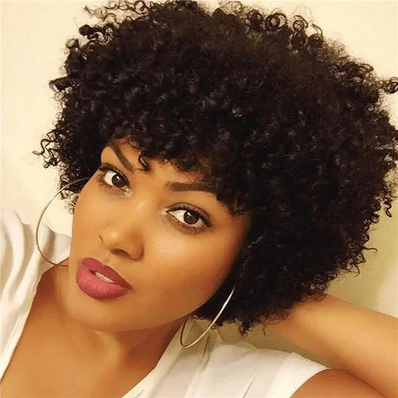 Short Kinky Curly Human Hair Wigs 100% Human Hair Wig Natural Looking Short Afro Kinky Curly Wigs for Black Women (Brown)