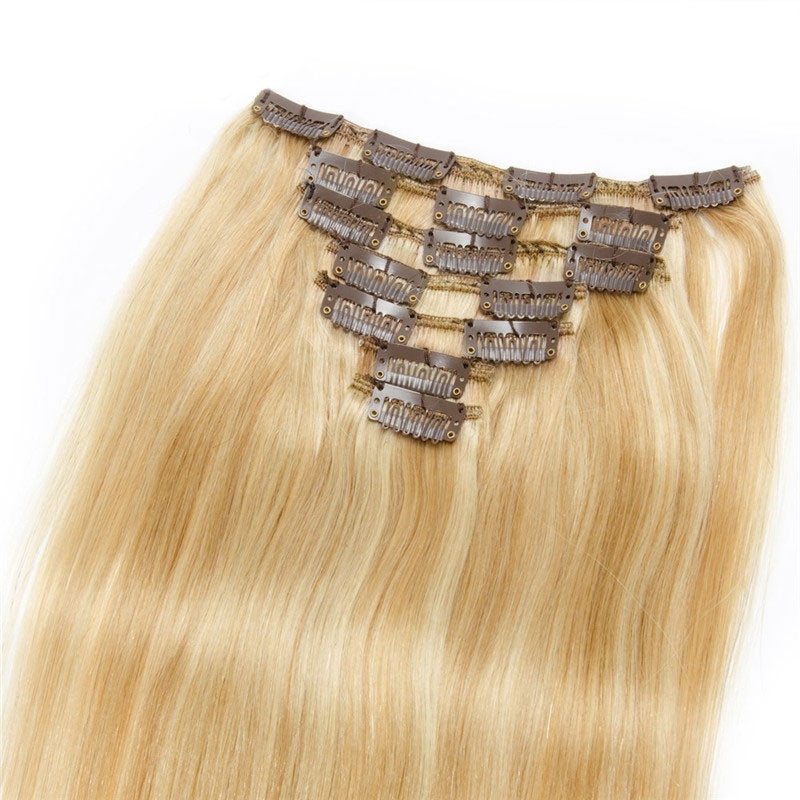 100g 7pcs Clip In Human Hair Extension Silky Straight Virgin Hair Highlight Color