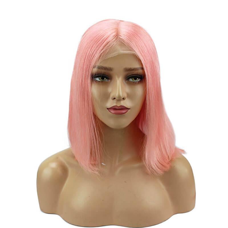 Cute Powder Light Pink Bob Lace Front Wig Short Best Real Human Hair Online For Sale