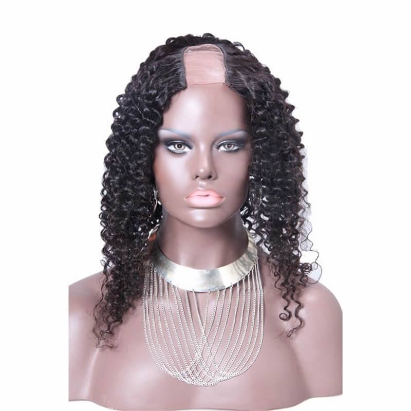 Custom U Part Wigs Kinky Curly Peruvian Virgin Human Hair 8-24 in stock