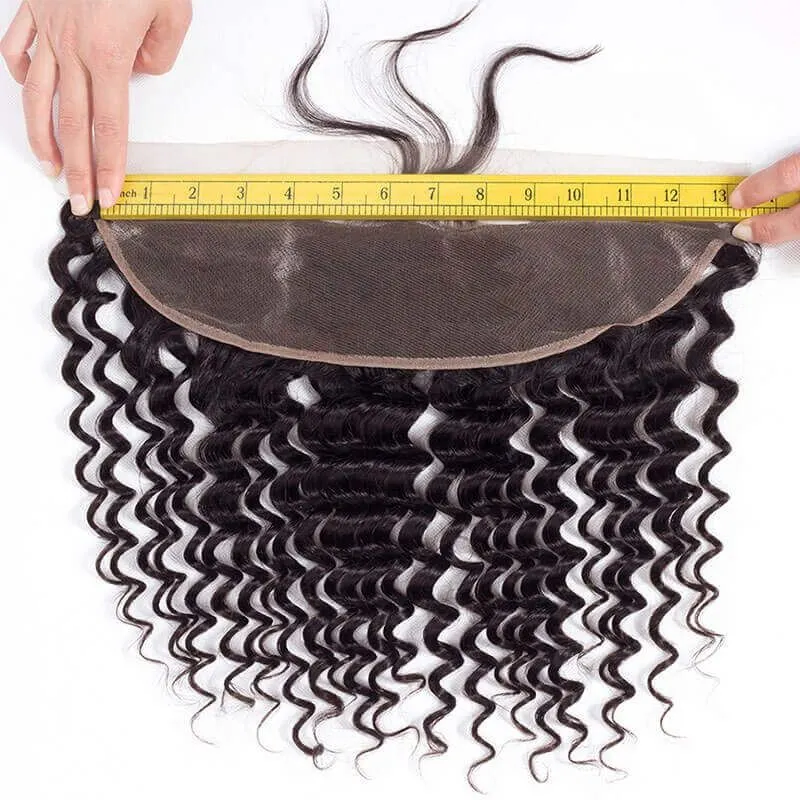 Natural Color Deep Wave Indian Remy Hair Lace Frontal Closure 13x4inchs