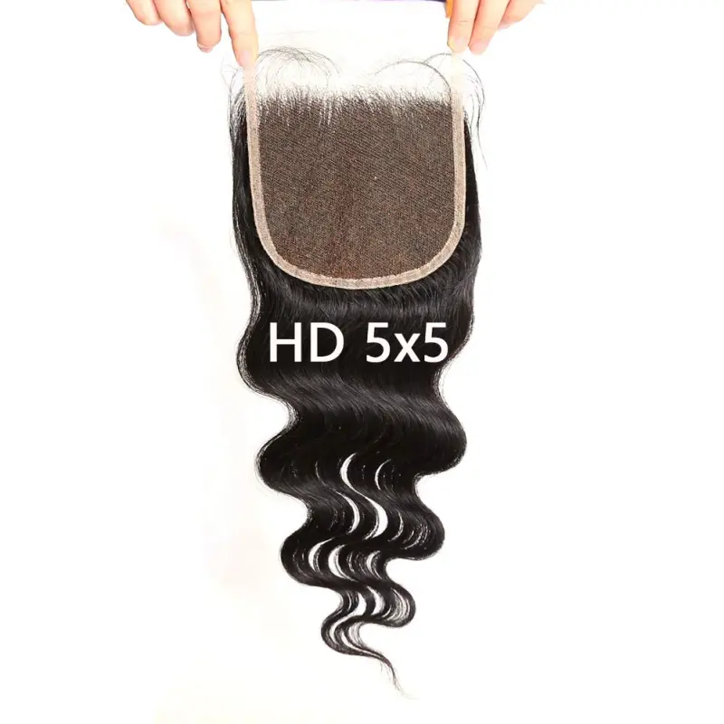 5X5 Transparent Invisible Hd Lace Thinner Lace Closure Malaysian Body Wave Human Hair With Baby Hair Bleached Knots 10A Lace Top Closure