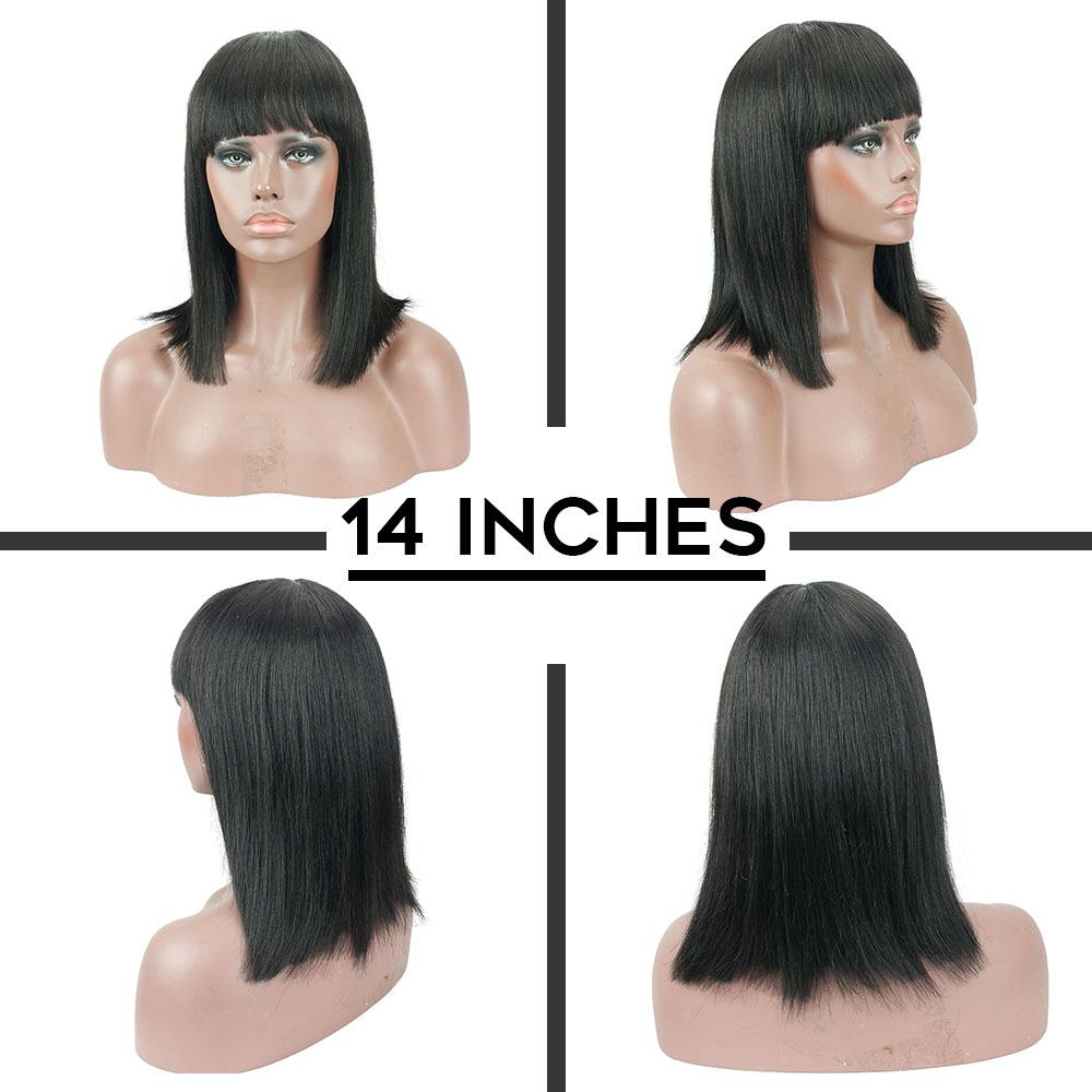 Short Bob Wigs Straight Brazilian None Lace Front Wigs With Bangs 130% Density Glueless Machine Made Wigs For Black Women(8-14Inches)