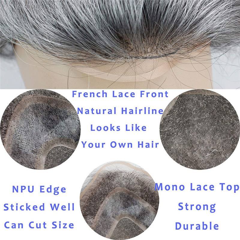 Real Human Hair Full Lace With Thin Skin Replacement for men 40% #1B Color Mixed 60% Grey Hair