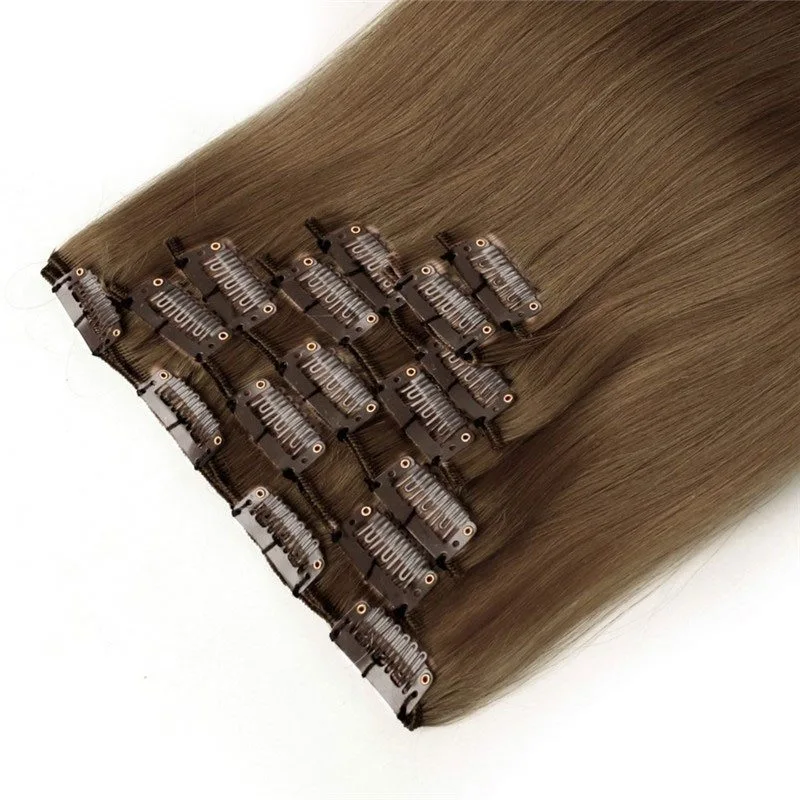 100g 7pcs Clip in Human Hair Extension Silky Straight 100 Brazilian Human hair 8# color