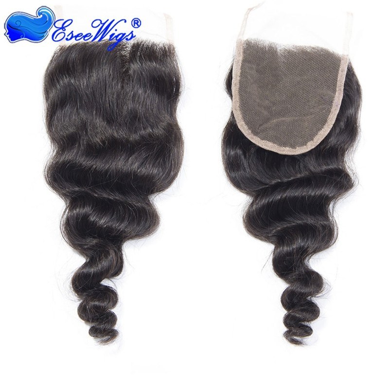 8A Peruvian Virgin Hair Loose Wave Lace Closure Loose Wave Human Hair Weave 4x4 Free Part Three Part 120% density natural color 1pc