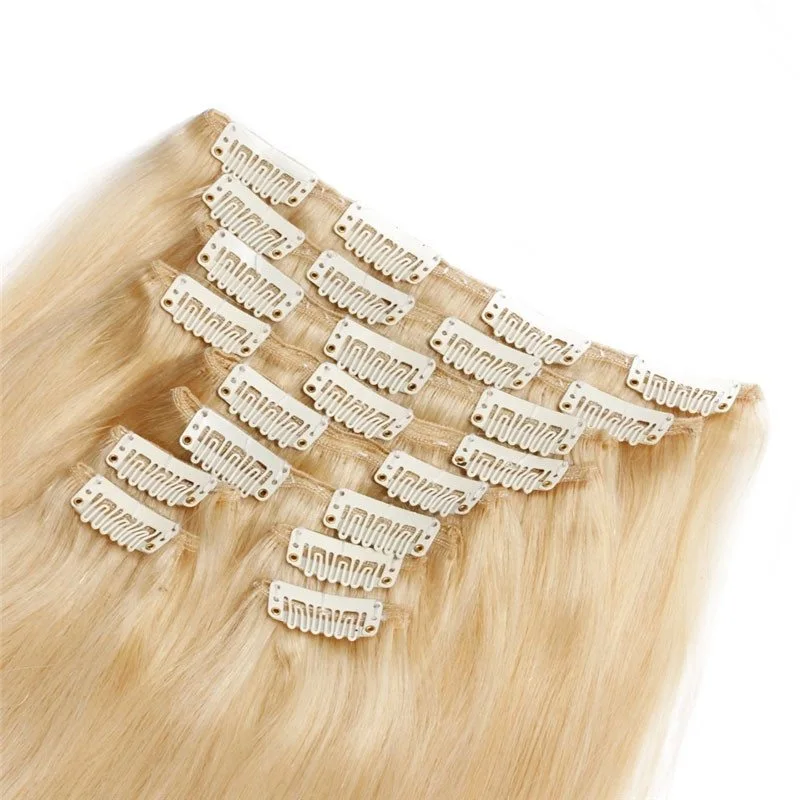 613# Blonde Double Weft Clip in Extension 10 pcs Blonde Color Peruvian Hair 120g 27#