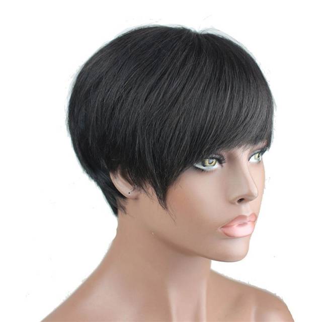 Eseewigs Best Short Human Hair Wigs With Bangs Virgin Brazilian Glueless Human Hair Wig For Black Women 1B