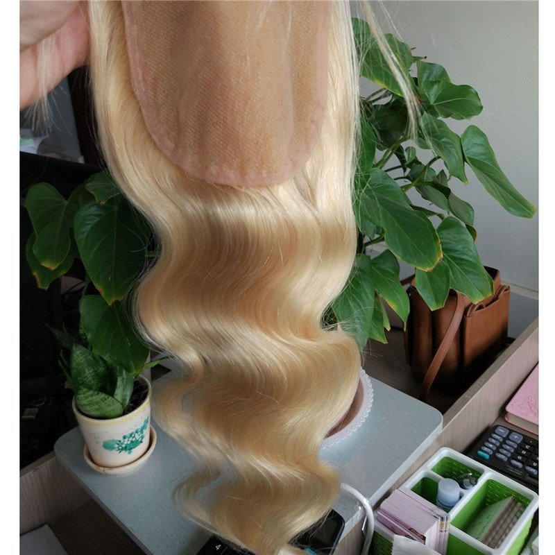 Blonde Lace Closure 613# Bleached Knots Free/Middle/3 Part Unprocessed Virgin Brazilian Remy Blonde Hair Stock 4x4 inch