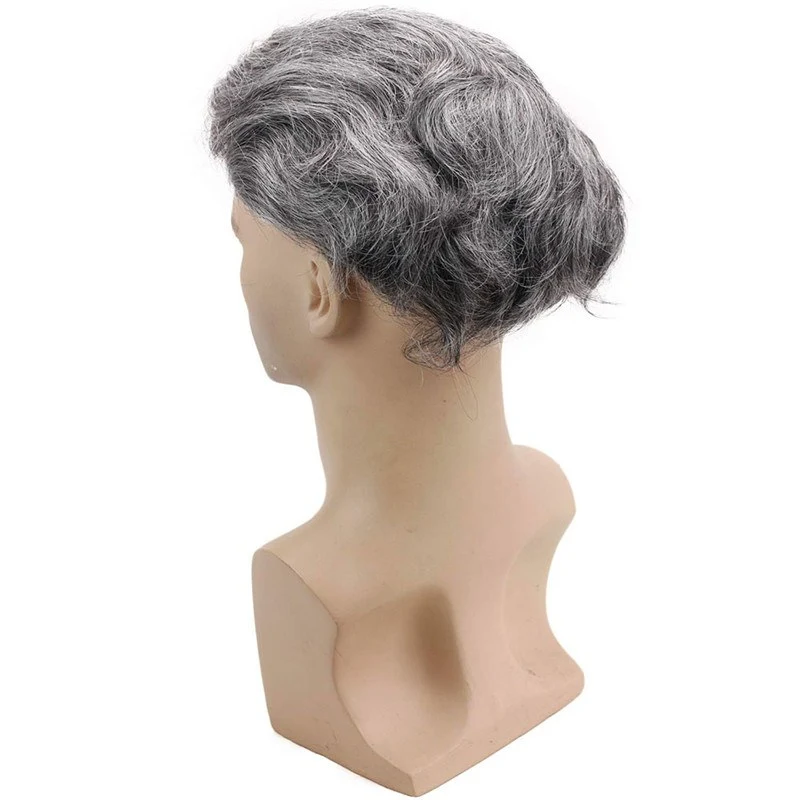 Real Human Hair Full Lace With Thin Skin Replacement for men 40% #1B Color Mixed 60% Grey Hair