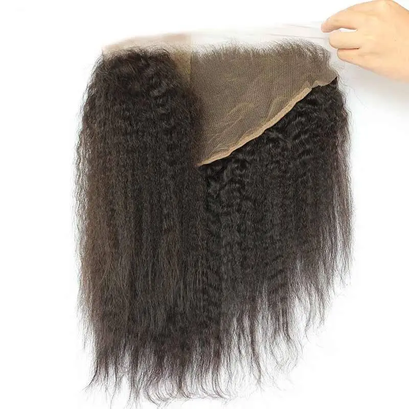 13x6 Mongolian Kinky Straight Lace Frontal Closure Bleached Knots Coarse Yaki Lace Frontal