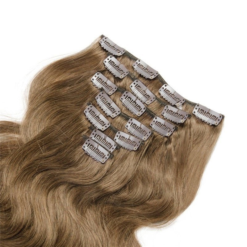 70g 7pcs Hair Extension Clip in Body Wave Ash Brown 8# 99J# Color