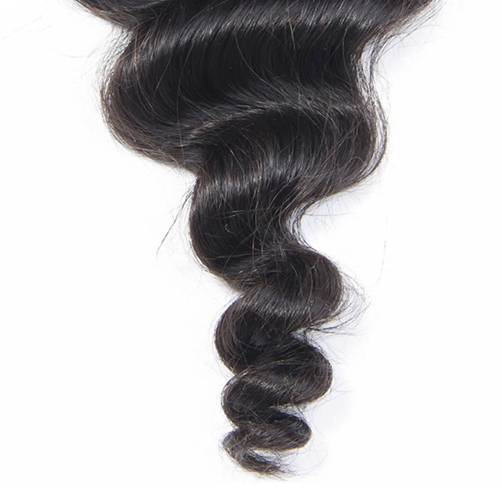 8A Peruvian Virgin Hair Loose Wave Lace Closure Loose Wave Human Hair Weave 4x4 Free Part Three Part 120% density natural color 1pc