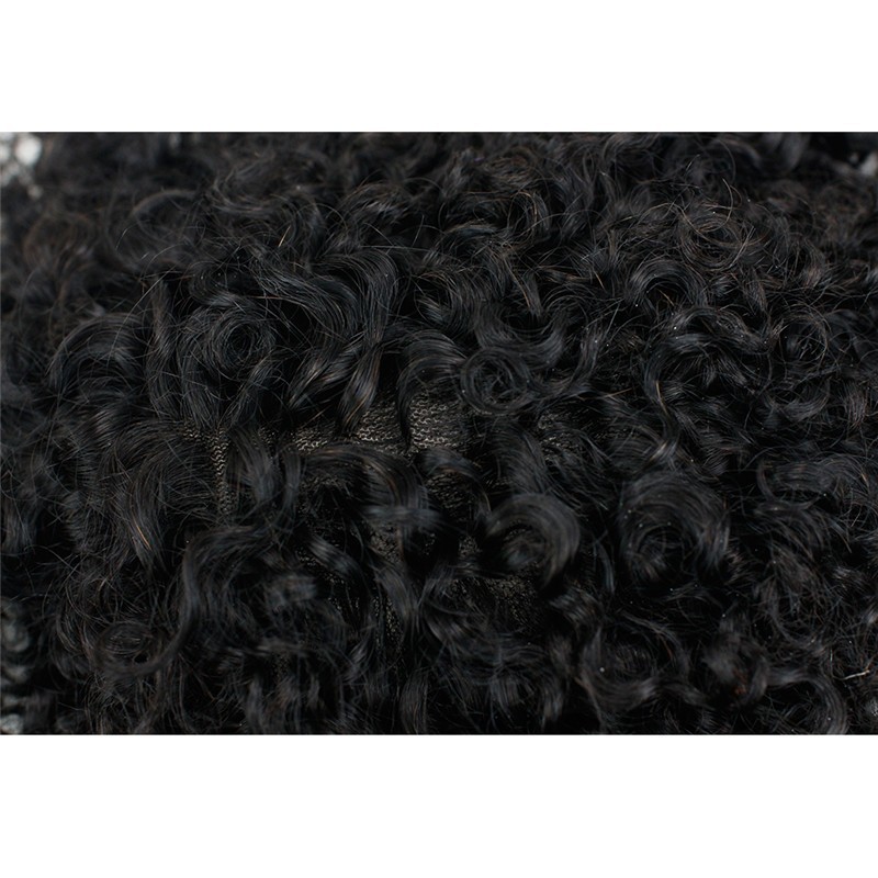 100% Human Hair Curly Natural Black Hair Replacement System Full Lace 9X7 Toupee For Men