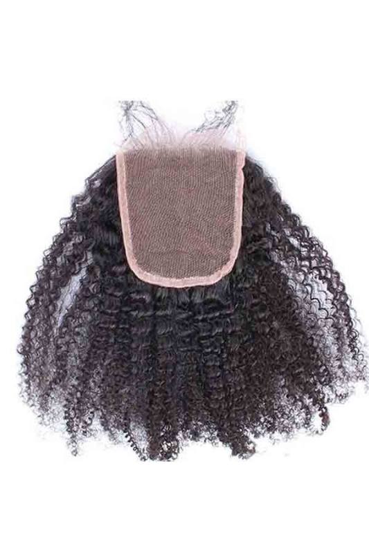 Brazilian Hair Afro Kinky Curly Free Part 4x4 Lace Closure Natural Color