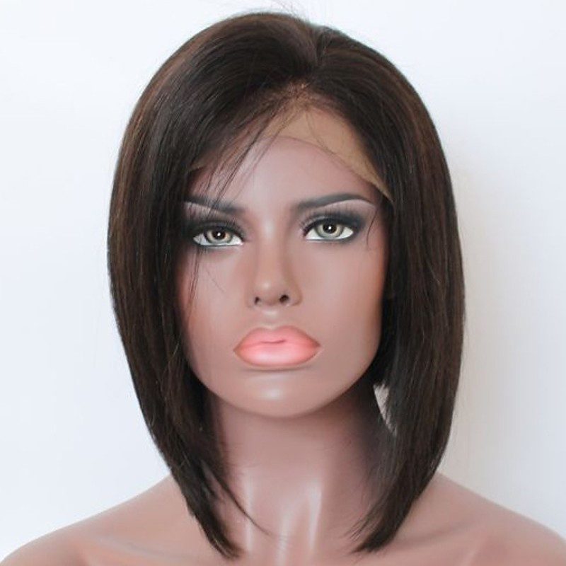 African Americ lace Front Wig Bob Layered Haircut Middle Part Kardashian style Brazilian Hair Straight Wig 130% Density with Baby Hair Natural Hairlin