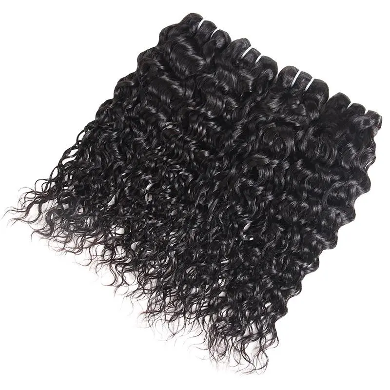 Brazilian Water Wave 4 Bundles with 4*4 Lace Closure Virgin Hair