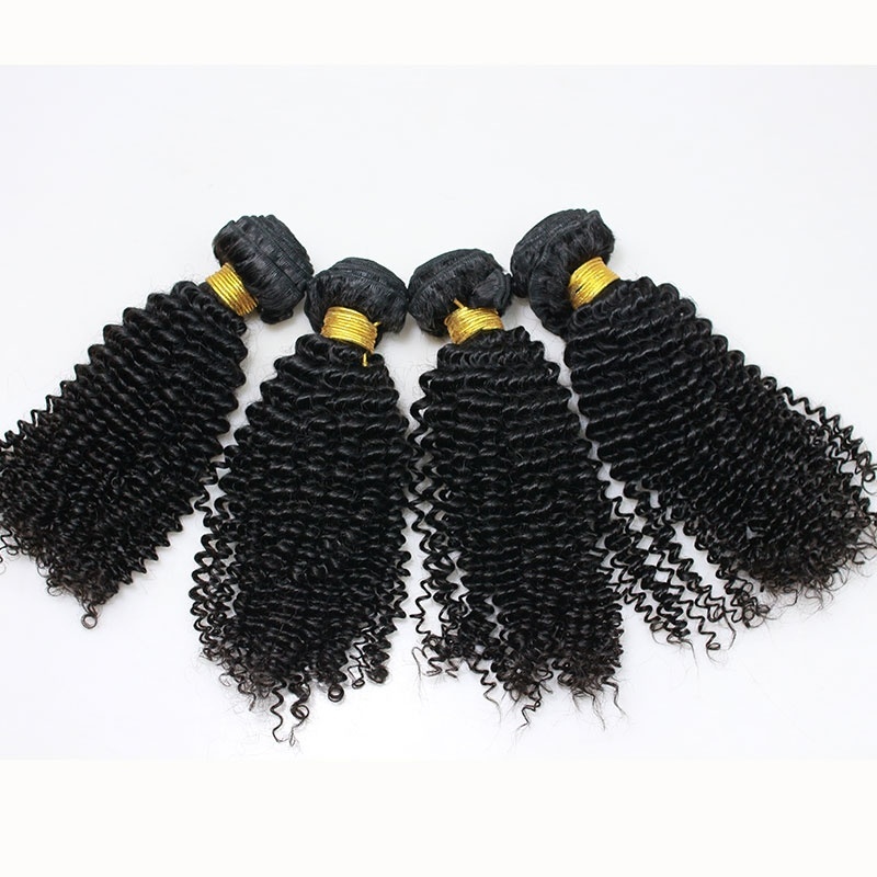 Kinky Curly Hair Weave Indian Remy Human Hair Natural Color 3 Bundles