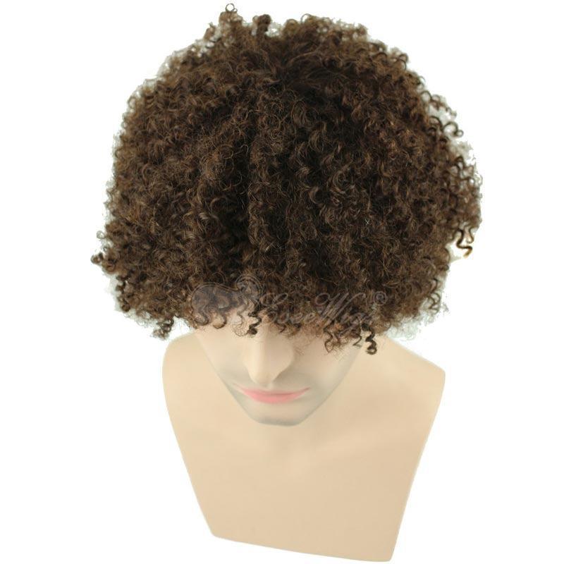 David Luiz Afro Kinky Curly Short Wig Brazilian Remy Human Hair 130% Density Short Wig for Toupee Hairpiece Men (Brown)