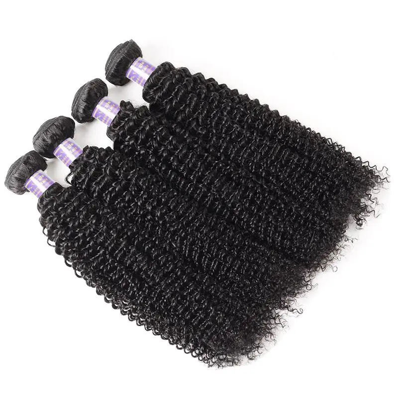Malaysian Kinky Curly 4 Bundles with 4*4 Lace Closure Virgin Hair
