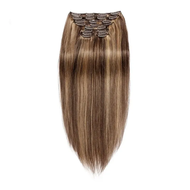 Brazilian Clip In Extensions Hightlight Color Silky Straight 120g 10pcs