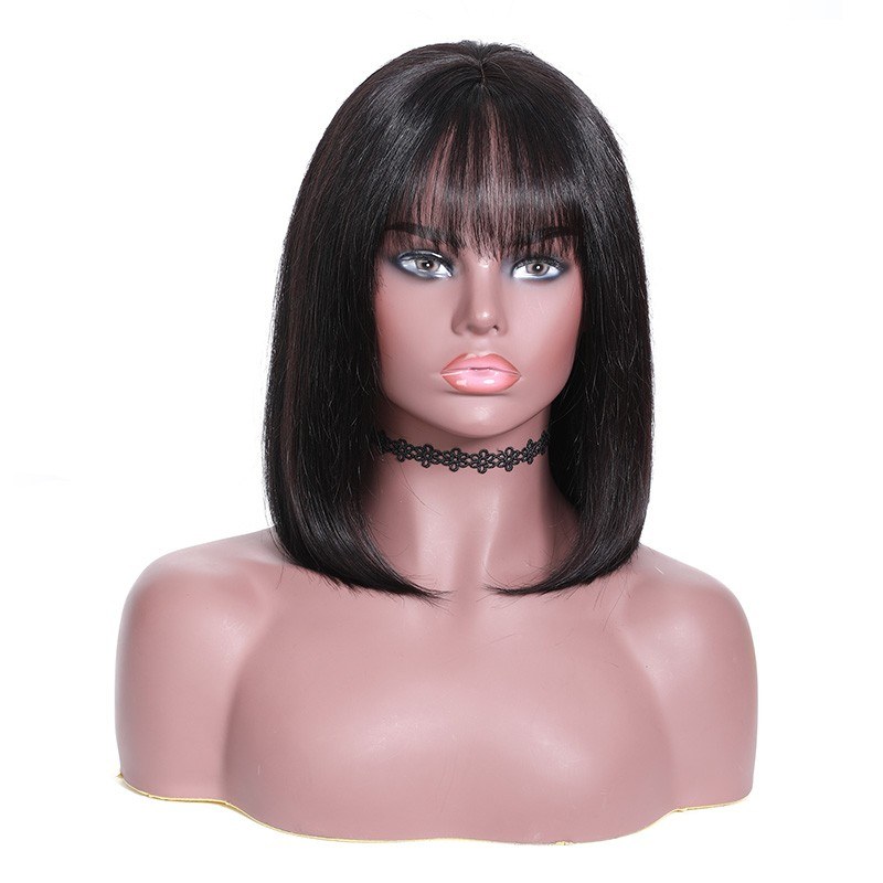 New Straight Bob Wig with Bang Lace Front 150% Density Wig 100% Human Hair