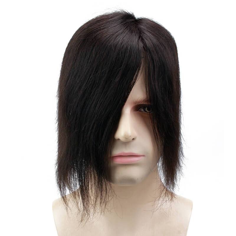 1B Black Color Men Toupee Thin Skin Base 6x8 inch Long Length Replacement