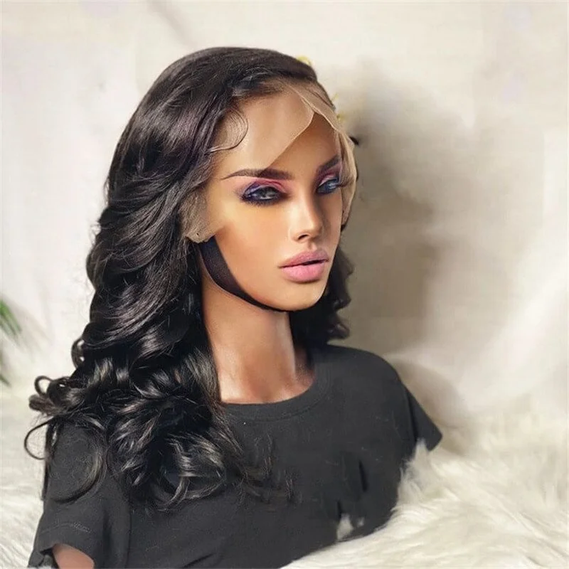 Fake Scalp Black Color Wave Pre Plucked Virgin Cuticle Aligned Hair Lace Front Wigs For Black Women Pre Plucked Hairline150 Den