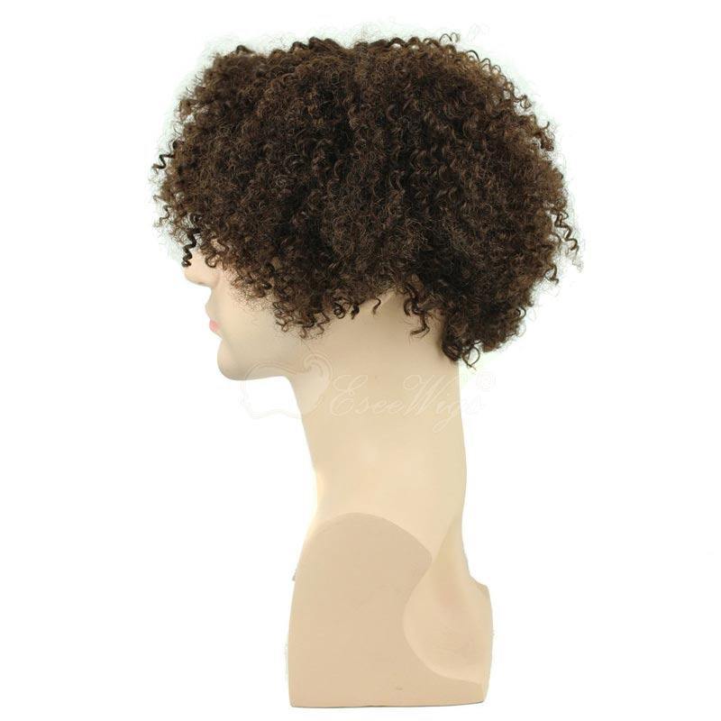 David Luiz Afro Kinky Curly Short Wig Brazilian Remy Human Hair 130% Density Short Wig for Toupee Hairpiece Men (Brown)