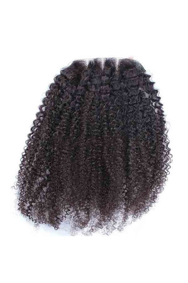 European Real Human Hair Afro Kinky Curly Free Part 4x4 Lace Closure