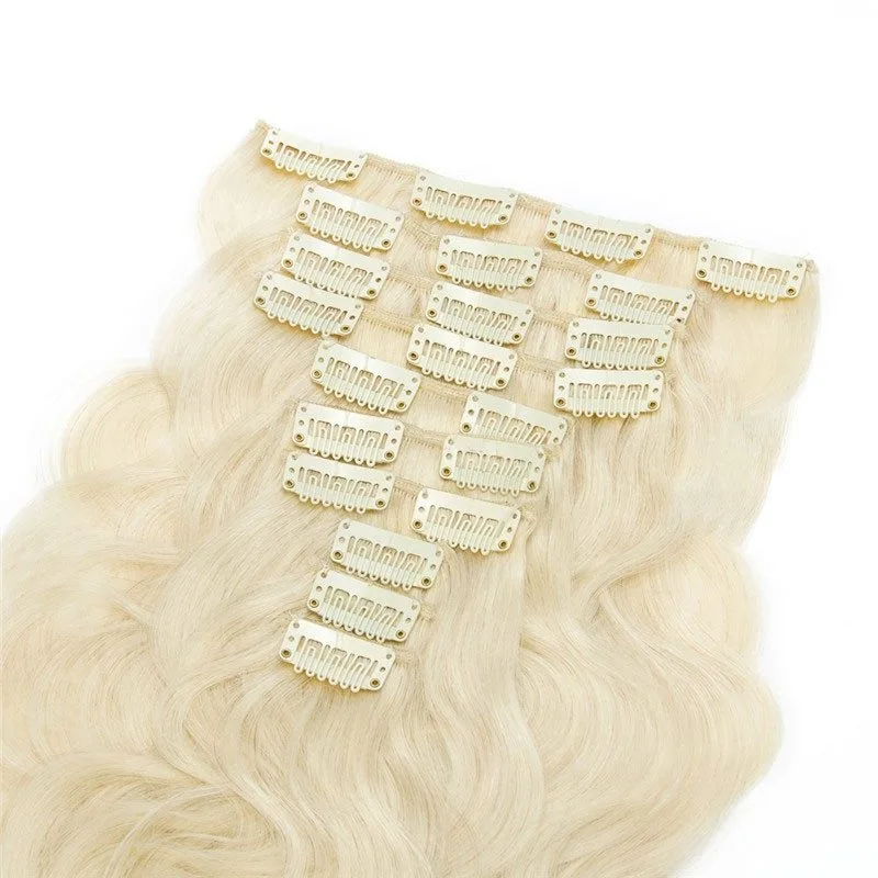 Light Blonde 160g 10 pcs Body Wave Hair Clip in Peruvian Virgin Human Hair Extension 60# 613# Color