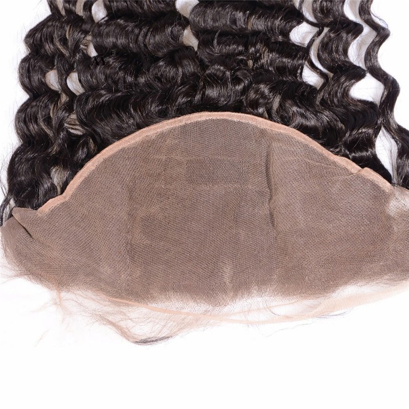 Lace Frontal Closure 13X6 Human Hair Peruvian Virgin Hair loose deep wave Natural color density 130% Bleached knots